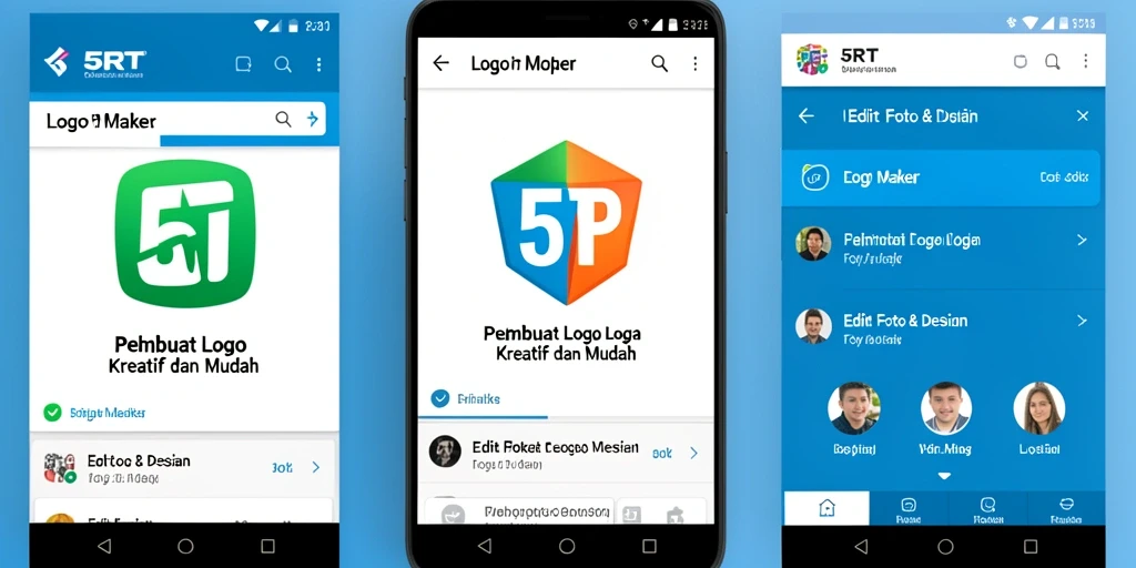 Tampilan antarmuka 5RT dengan berbagai alat desain logo.