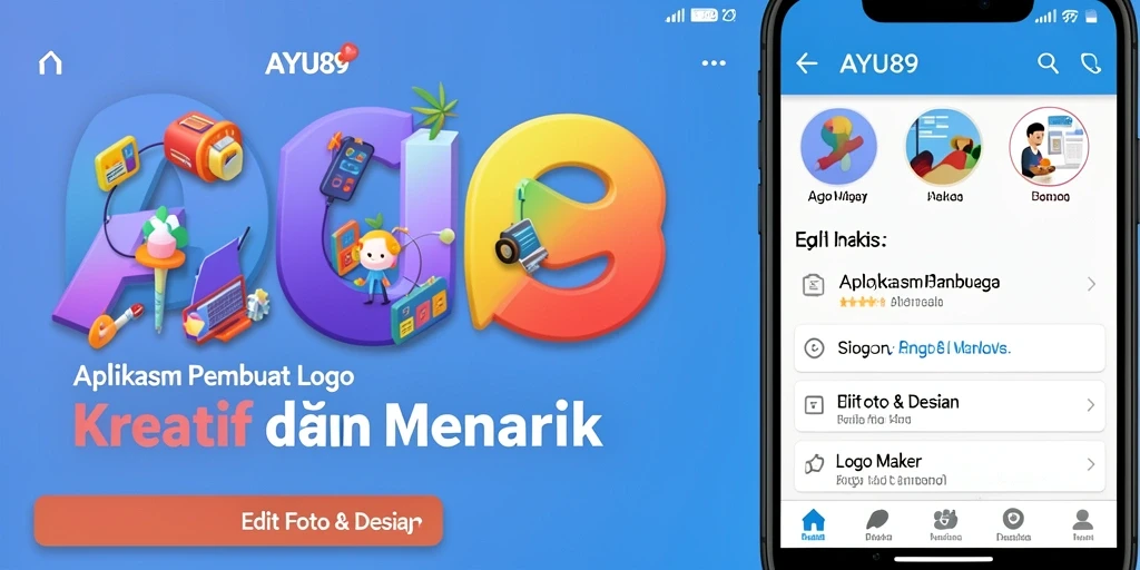 Antarmuka AYU89 yang menarik untuk membuat logo secara kreatif.